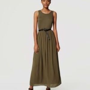 LOFT Mixed Media Maxi Dress in Army Green